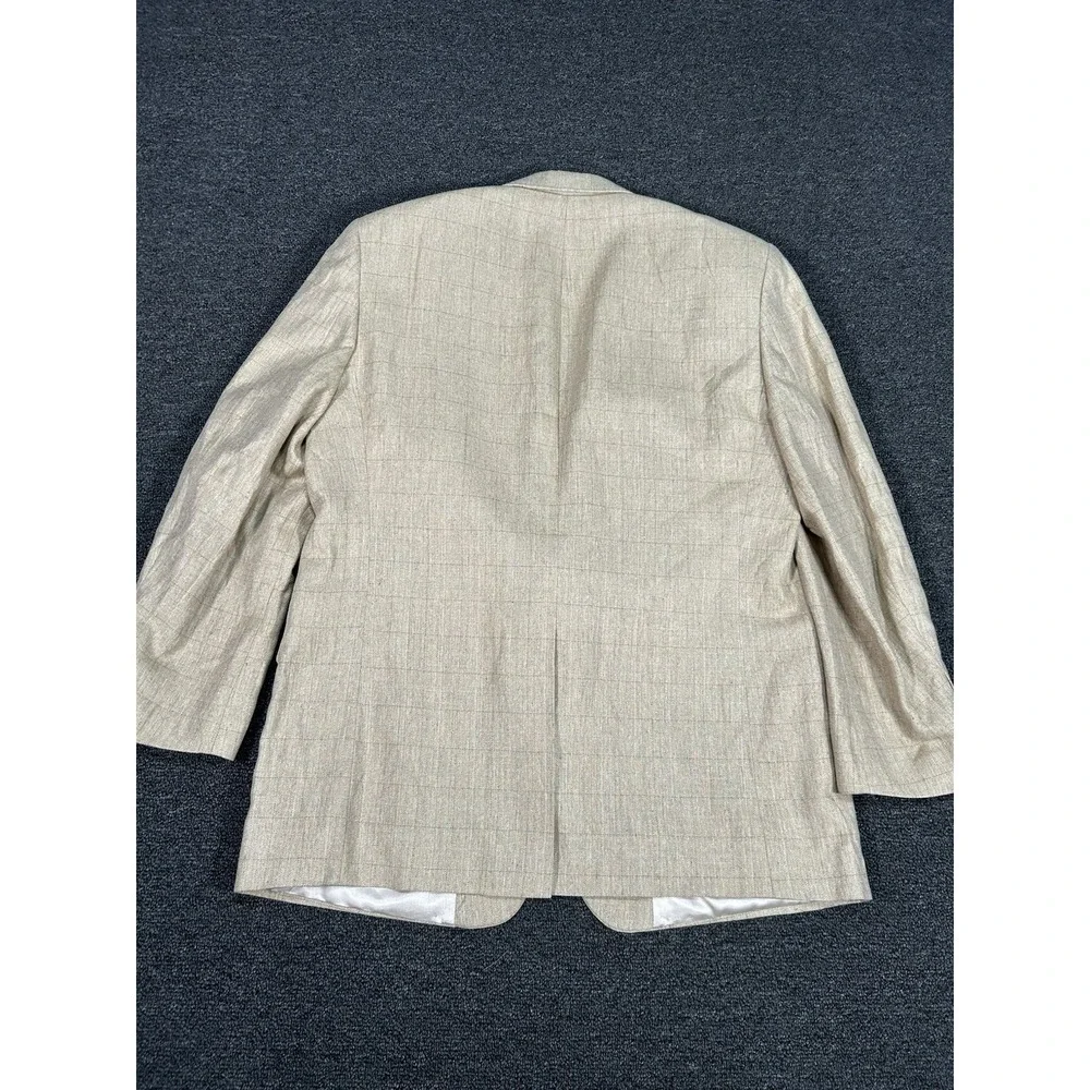 Vintage Brooks Brothers Blazer Men 43R Beige Windowpane Worsted Wool‎ Silk Linen